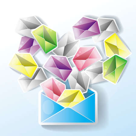 E-mail spreading to an entire network. One mail might cause many little chain mails.のイラスト素材