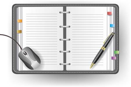 Vector office diary with line, ballpoint pen, and mouseのイラスト素材
