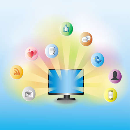 Various IT signs spreading from the computer networkのイラスト素材