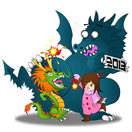 Happy Chinese New Year 2013!! Both Chinese and Western Dragon come to celebrate.のイラスト素材