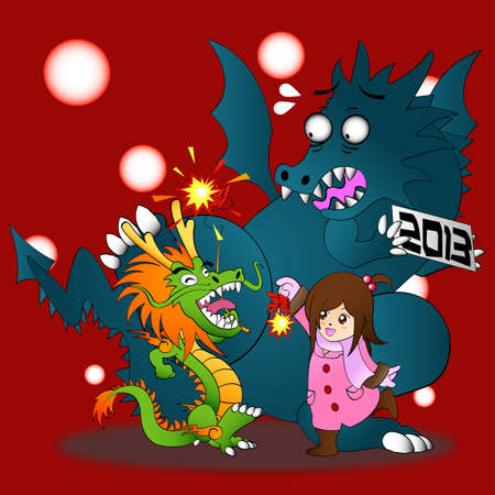 Happy Chinese New Year 2013!! Both Chinese and Western Dragon come to celebrate.のイラスト素材