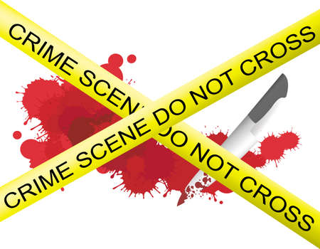 Crime scene of a knife muderer with blood splatter on the floorのイラスト素材