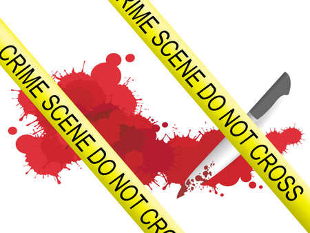Crime scene of a knife muderer with blood splatter on the floorのイラスト素材