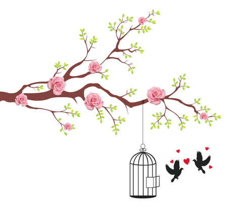 Bird of freeing from the cage to it's lover. This is conceptional abstract picture.のイラスト素材