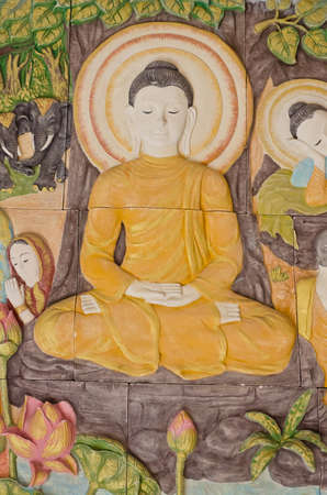 Buddha's enlightment in ancient stone inscription in Rachativat temple, Thailand (over 100 years)のeditorial素材