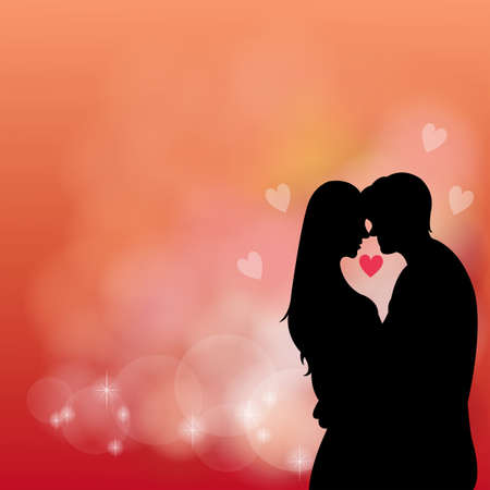 Silhouette couple kissing in the red romantic backgroundのイラスト素材