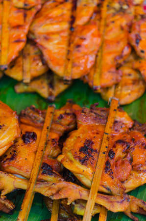 Roast chicken in native open market of Ayudthaya, ancient city of Thailandの写真素材