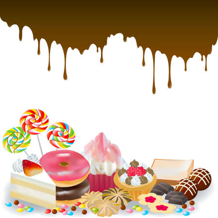 Sweets with chocolate dripping in the background, create by vectorのイラスト素材