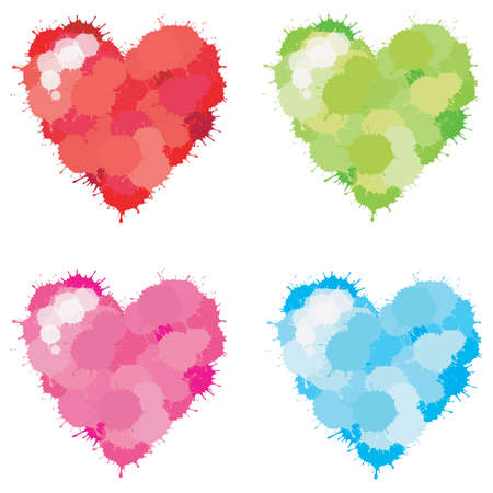 4 colors splatter heart set, create by vectorのイラスト素材