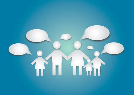 Paper Family with Bubble and blue background, create by vectorのイラスト素材