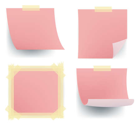 Pink note sets sticking on the wall, create by vector.のイラスト素材