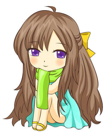 Super deformed cartoon Girl sitting (Japanese Manga style)のイラスト素材