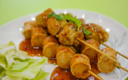 Thai traditional fish ball on plateの写真素材