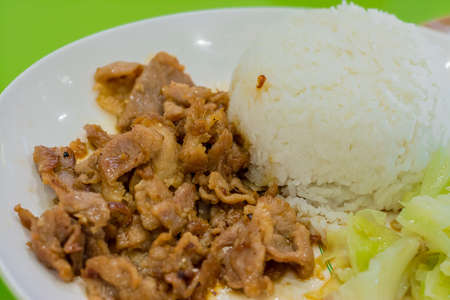 Rice with fried garlic-pepper pork  It is Thai native cuisine の写真素材