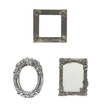 Decorated Silver  Picture Frame set in isolated background  It is an antique item の写真素材