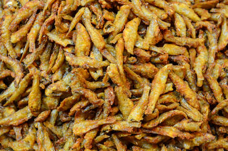 Pile of Fried Anchovies product in Thailand open market  Little fishes contain nutrition like calcium and protein which good for health の写真素材