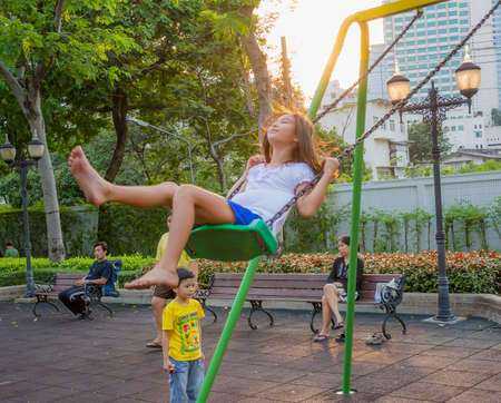 BANGKOK, THAILAND - MARCH 10: Bangkok governor plan to build more public playgrounds for children welfare to improve mental health, reduce violence and drugs problem in urban area of Bangkok in the year 2013. のeditorial素材