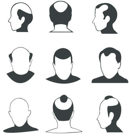 Silhouette bald heads  collection  in various type and angle  のイラスト素材