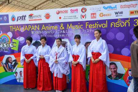 BANGKOK, THAILAND - MARCH 31: Group of Thai cosplayers dress as traditional Japanese shaman to promote the 3rd Thai-Japan anime festival on March 31, 2013. のeditorial素材