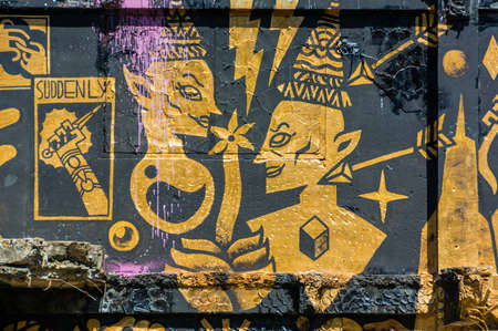 Satanic graffiti on the abandon building in Thailand, shoot in public streetのeditorial素材