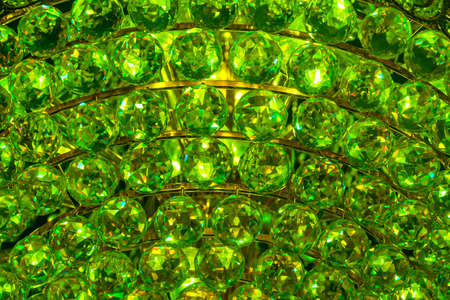 Closeup of a green crystal pattern from a Chandelierの写真素材