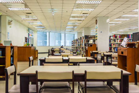 3nd floor library interior of Chulalongkorn University, the oldest university of Thailand located in Bangkok. のeditorial素材