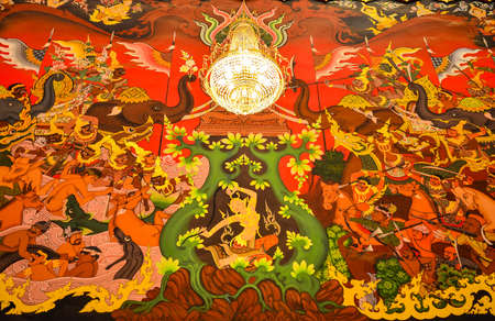 Goddess of the Earth protecting the Buddha mural paintingの写真素材