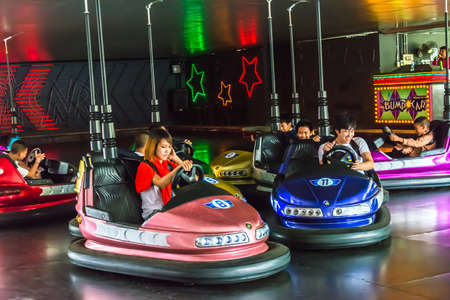 BANGKOK, THAILAND - 5 JUNE 2013: Children play bump car in in "Dream World" amusement park on June 5, 2013.のeditorial素材