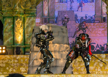 BANGKOK, THAILAND - MAY 25: Metal Gear Rising Revengeance performance on stage in Oishi World Cosplay Fantastic 7 on May 25, 2013. Metal Gear Rising is a famous video game worldwide.のeditorial素材