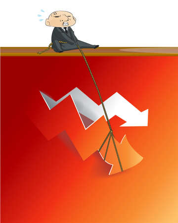 Businessman lifting up gold red  from red critical graphのイラスト素材
