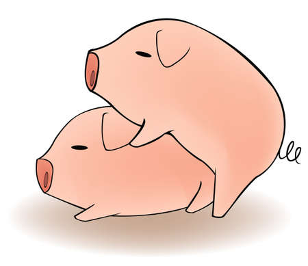 Two cartoon pigs having sexのイラスト素材
