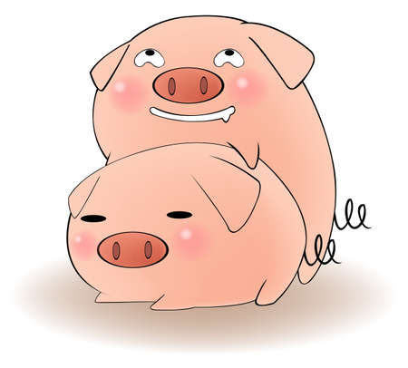 Two cartoon pigs having sex with cunning expression, create by vectorのイラスト素材