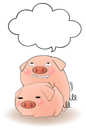 Two cartoon pigs having sex with blank speech bubble, create by vectorのイラスト素材