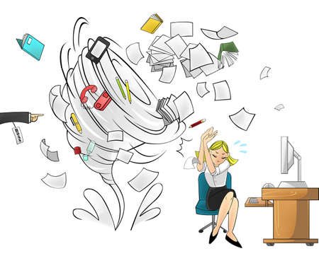 Hurricane of workload in the office - woman version with boss orderのイラスト素材