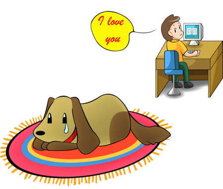 Love your little puppy instead of showing love via computer screenのイラスト素材