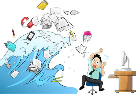 Tidal wave of workload in the office - man versionのイラスト素材