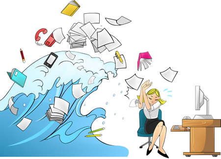 Tidal wave of workload in the office - woman versionのイラスト素材