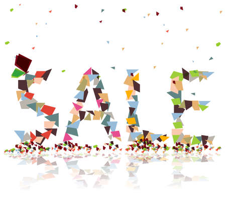 Colorful paper bits falling and create the word  saleのイラスト素材