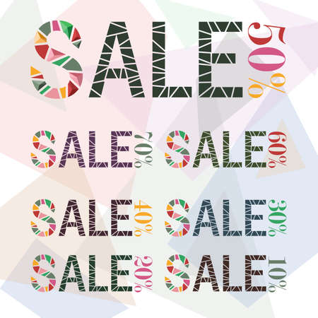 Various Sale discount made by fraction of colorful paper 2 with colorful backgroundのイラスト素材