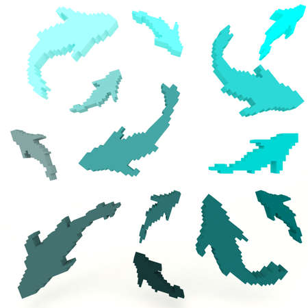 8 Bit pixelated fishes set, create by 3D の写真素材