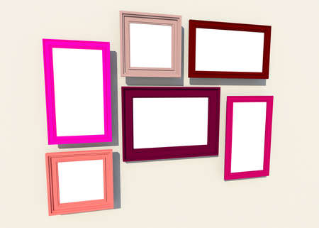 Colorful square frames on the wall, create by 3D