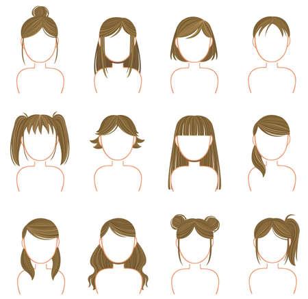 Gold hairstyle icon collection set, create by vectorのイラスト素材