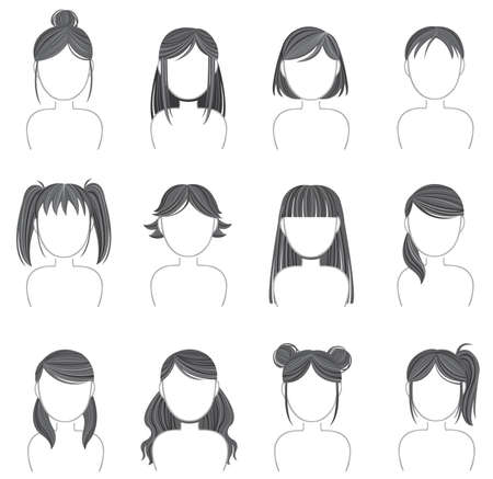 Silhouette hairstyle icon collection setのイラスト素材