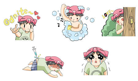 Piggy boy cartoon icon in various action set 2, create by vectorのイラスト素材