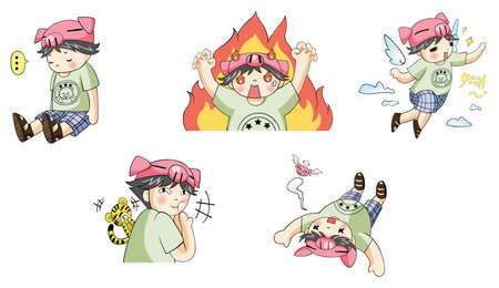 Piggy boy cartoon icon in various action set 3, create by vectorのイラスト素材