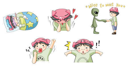Piggy boy cartoon icon in various action set 5, create by vectorのイラスト素材