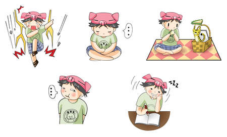 Piggy boy cartoon icon in various action setのイラスト素材