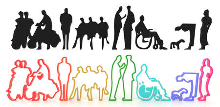 Sets of silhouette and colorful people in various characteristic, create by 3D