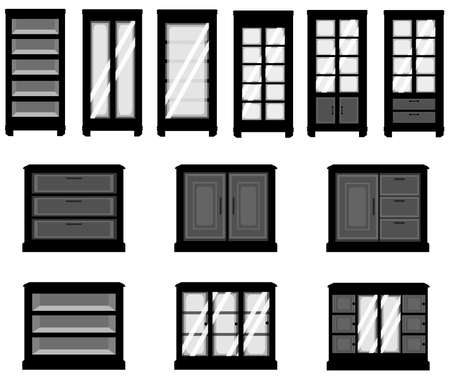 Sets of silhouette cabinetsのイラスト素材