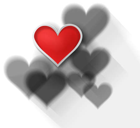 3D red heart among other black shadow hearts on white background, create by vectorのイラスト素材